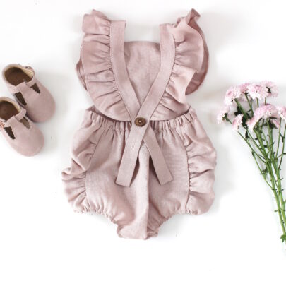 <span class='hide'></span>Lillie Linen All In One - Baby Romper - Mocha
