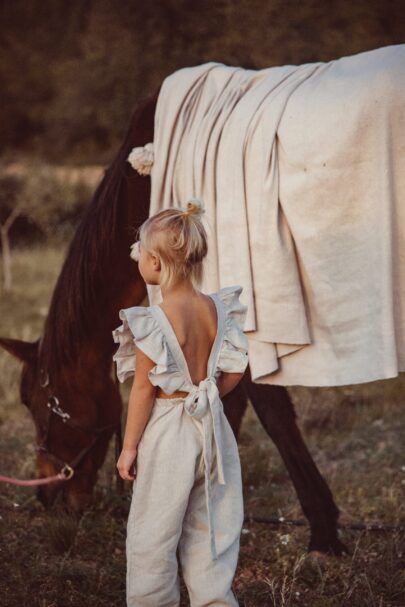 Florence Girls Dungarees - Natural Linen