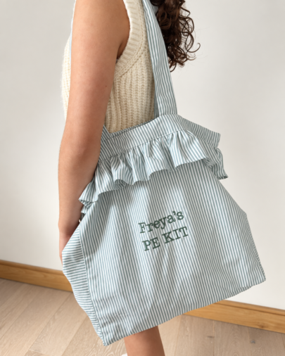 Mint Stripe Frilled Tote Bag
